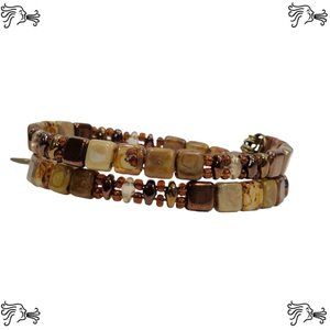 Picasso Tila Duo Bead Memory Wire Bracelet Miyuki Glass Lightweight Brown